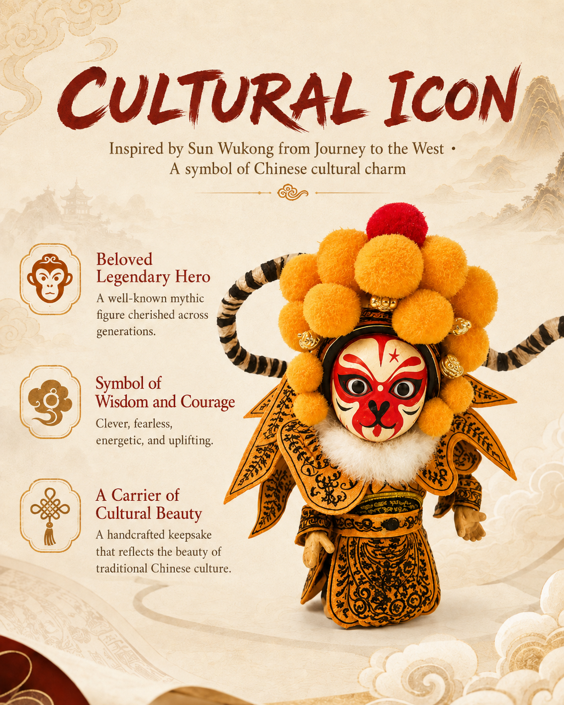 Sun WuKong Chinese Silk Figurine